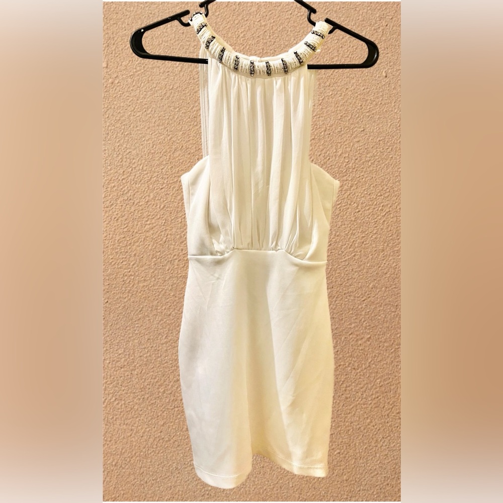 Sophisticated White Beaded Neckline Dress